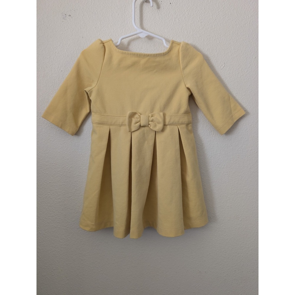 Janie and Jack Dress Girls 18-24M Banana Yellow Long Sleeve Bow Pleated Pointe